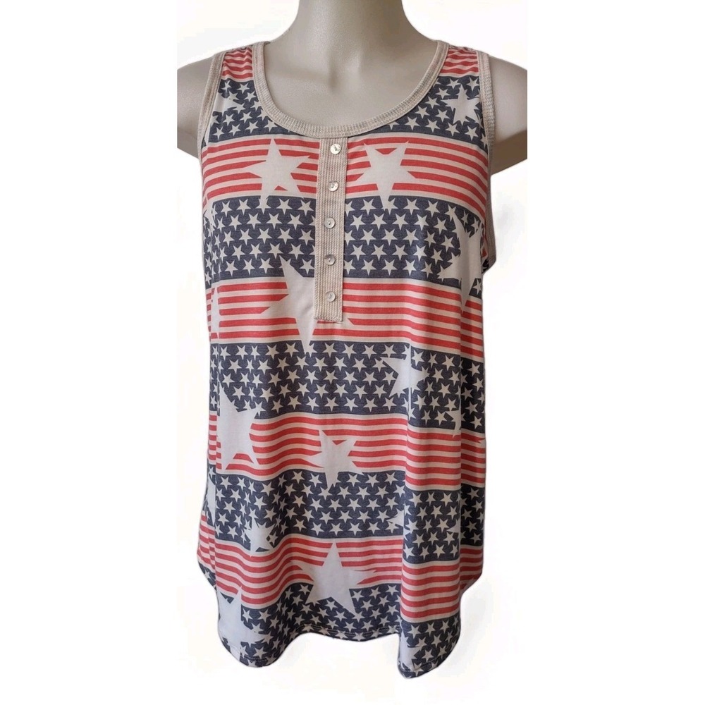 Heimish Tank Top Women's 3X Plus Red Blue Sleeveless Pullover‎ Patriotic Stars
